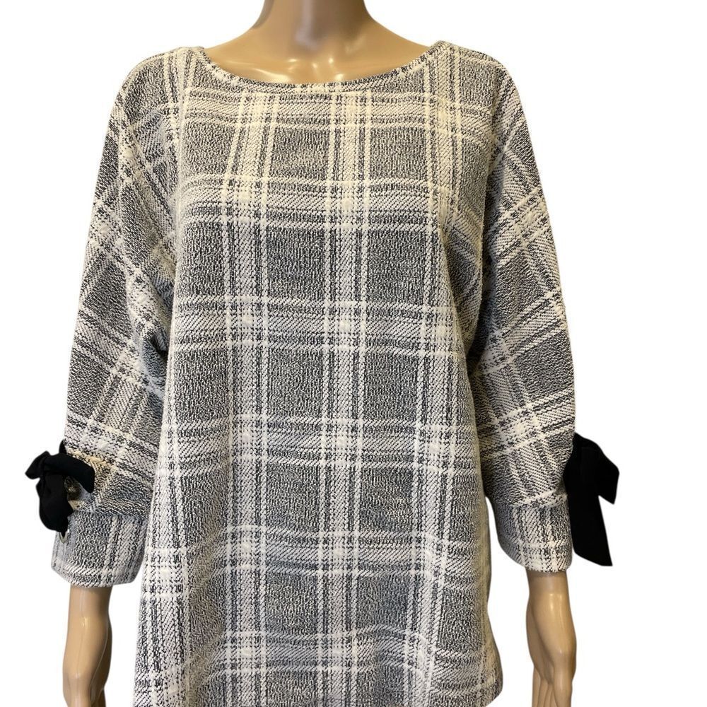 Charter Club Sweater Plaid Laced 3/4 sleeve  with Bow Accents Pullover size XXL